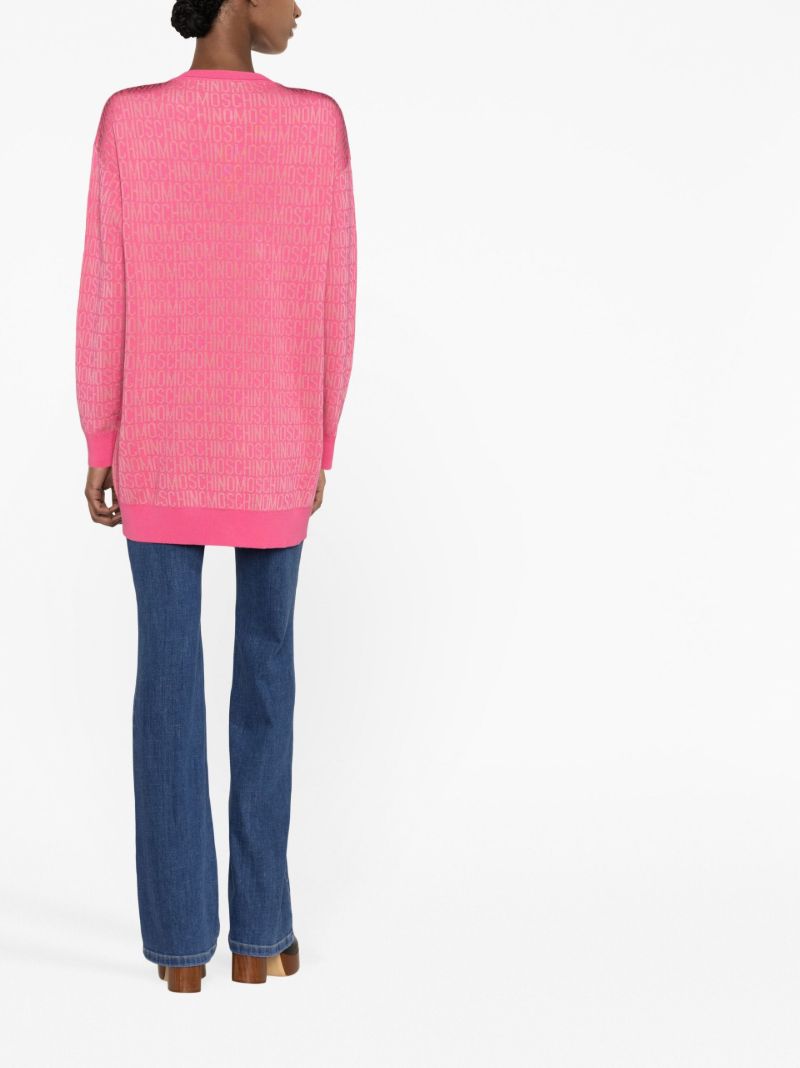 Pink Logo Intarsia Wool Cardigan