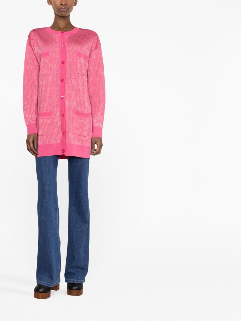Pink Logo Intarsia Wool Cardigan