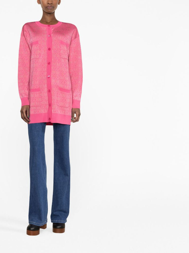 Pink Logo Intarsia Wool Cardigan