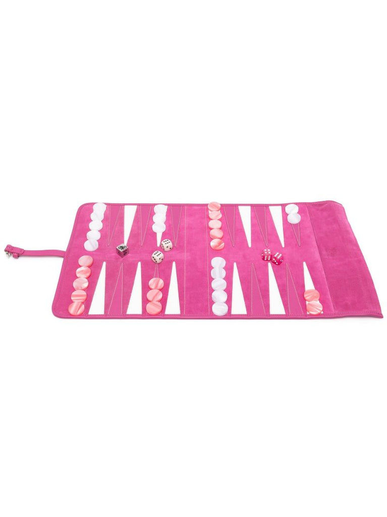 Pink Victor Suede Travel Backgammon Set