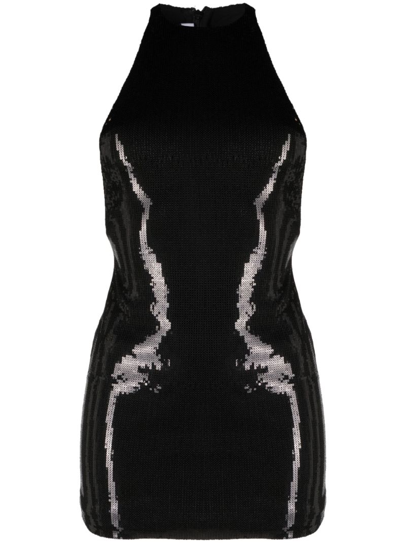 Black Open Back Sequined Mini Dress