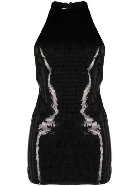 Black Open Back Sequined Mini Dress