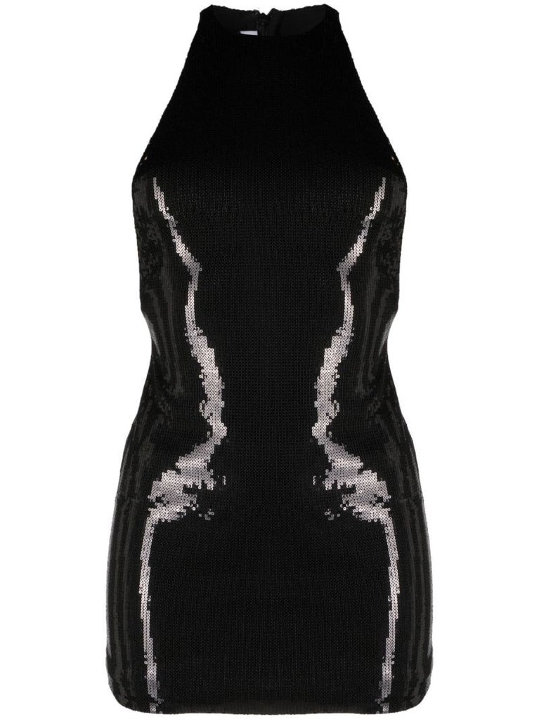 Black Open Back Sequined Mini Dress
