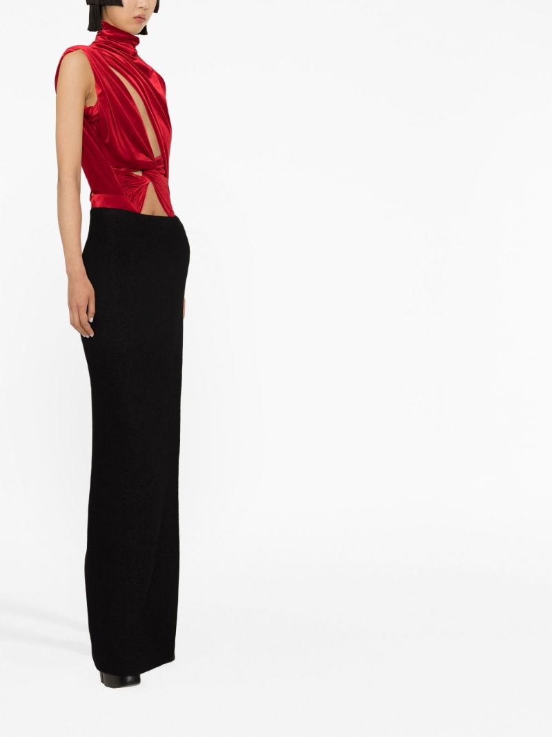 Red Hand-draped Geometric Bodysuit