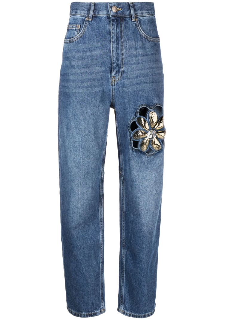 Blue Mussel Flower Wide-leg Jeans