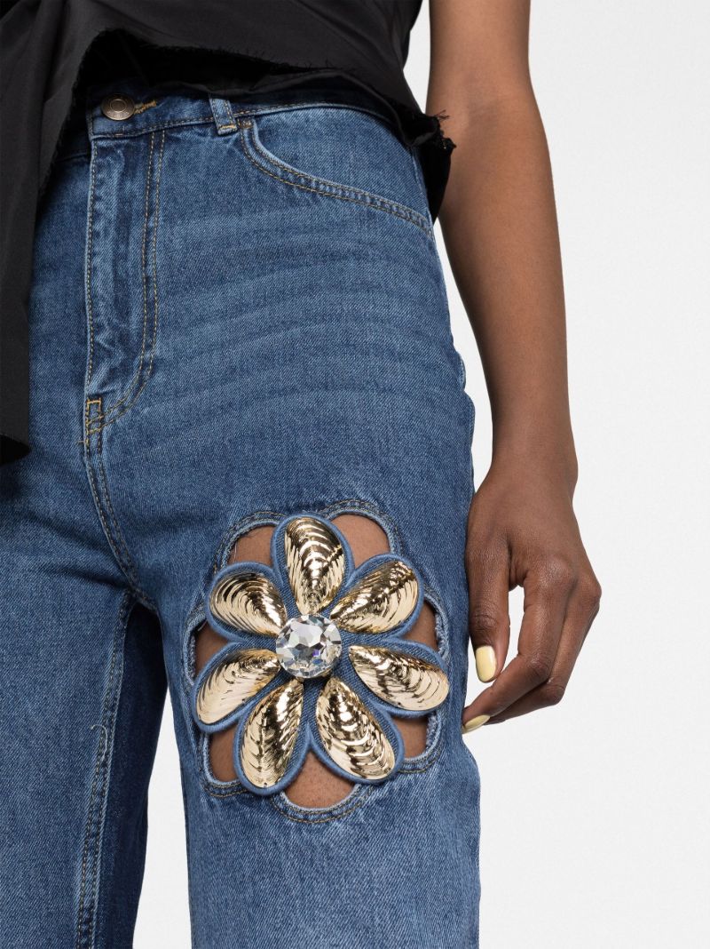 Blue Mussel Flower Wide-leg Jeans