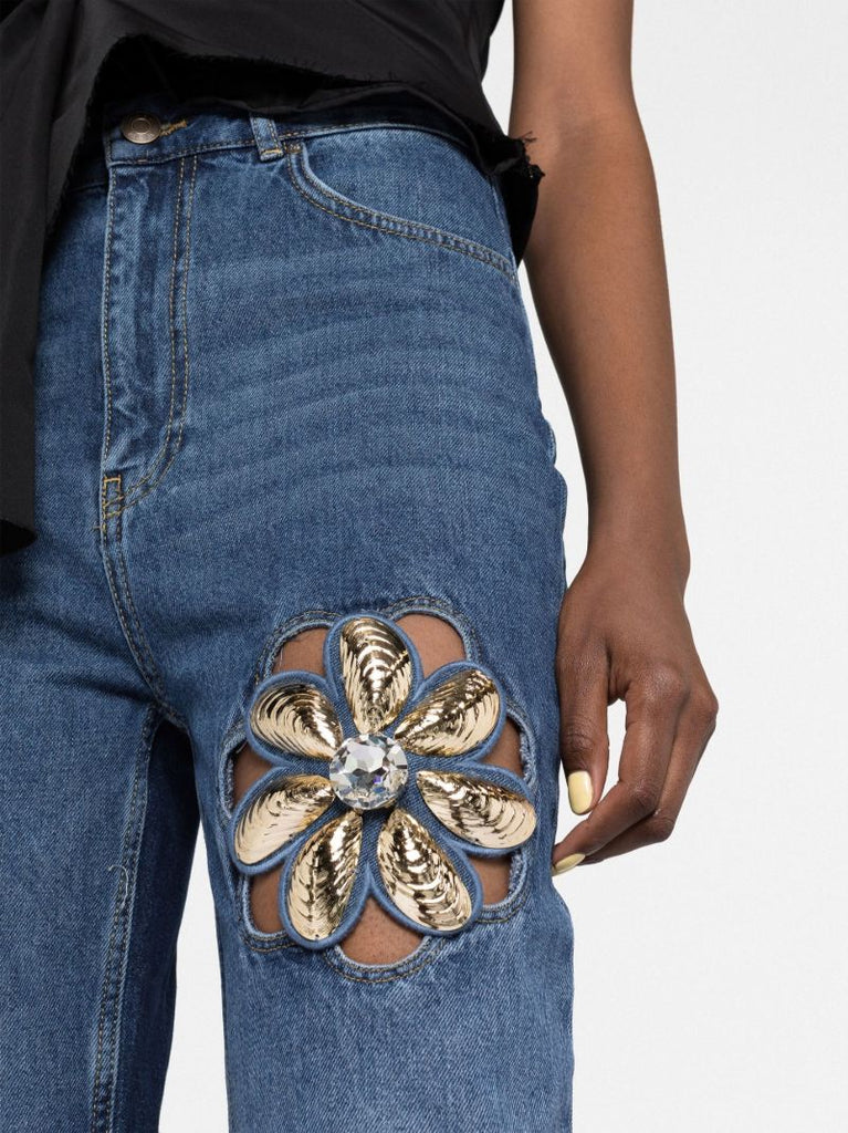 Blue Mussel Flower Wide-leg Jeans