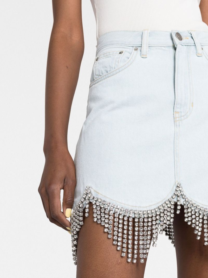 Blue Scalloped Crystal Denim Mini Skirt