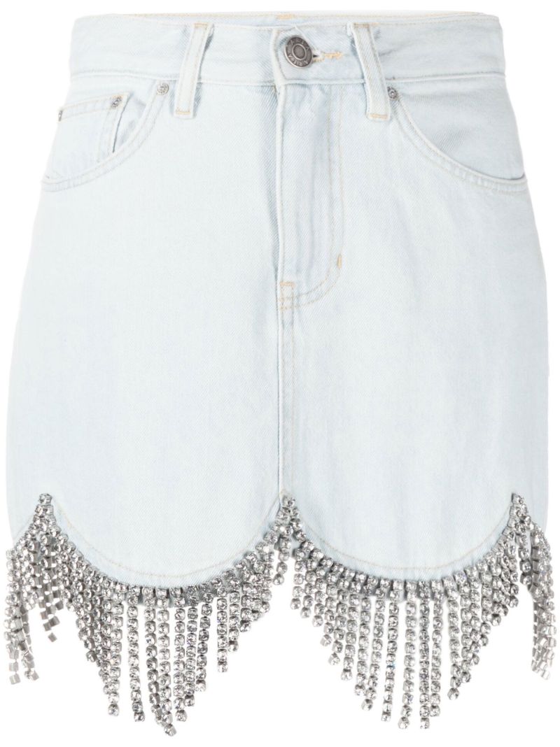 Blue Scalloped Crystal Denim Mini Skirt