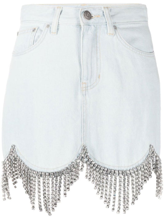 Blue Scalloped Crystal Denim Mini Skirt