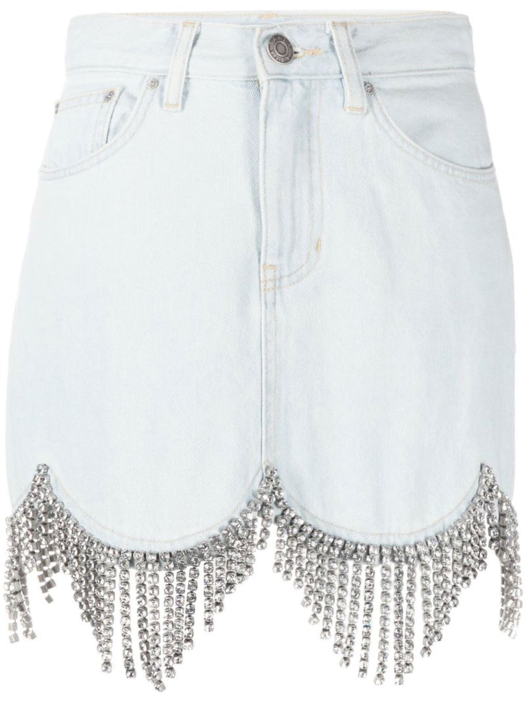 Blue Scalloped Crystal Denim Mini Skirt