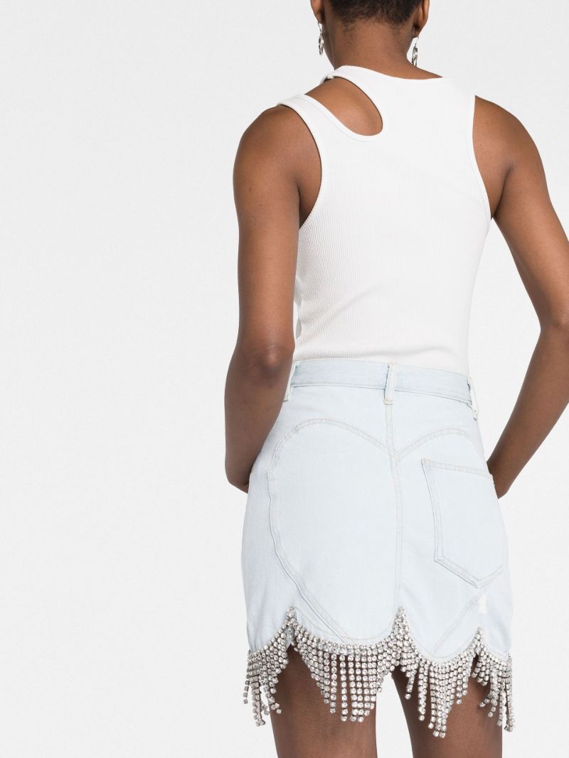 Blue Scalloped Crystal Denim Mini Skirt