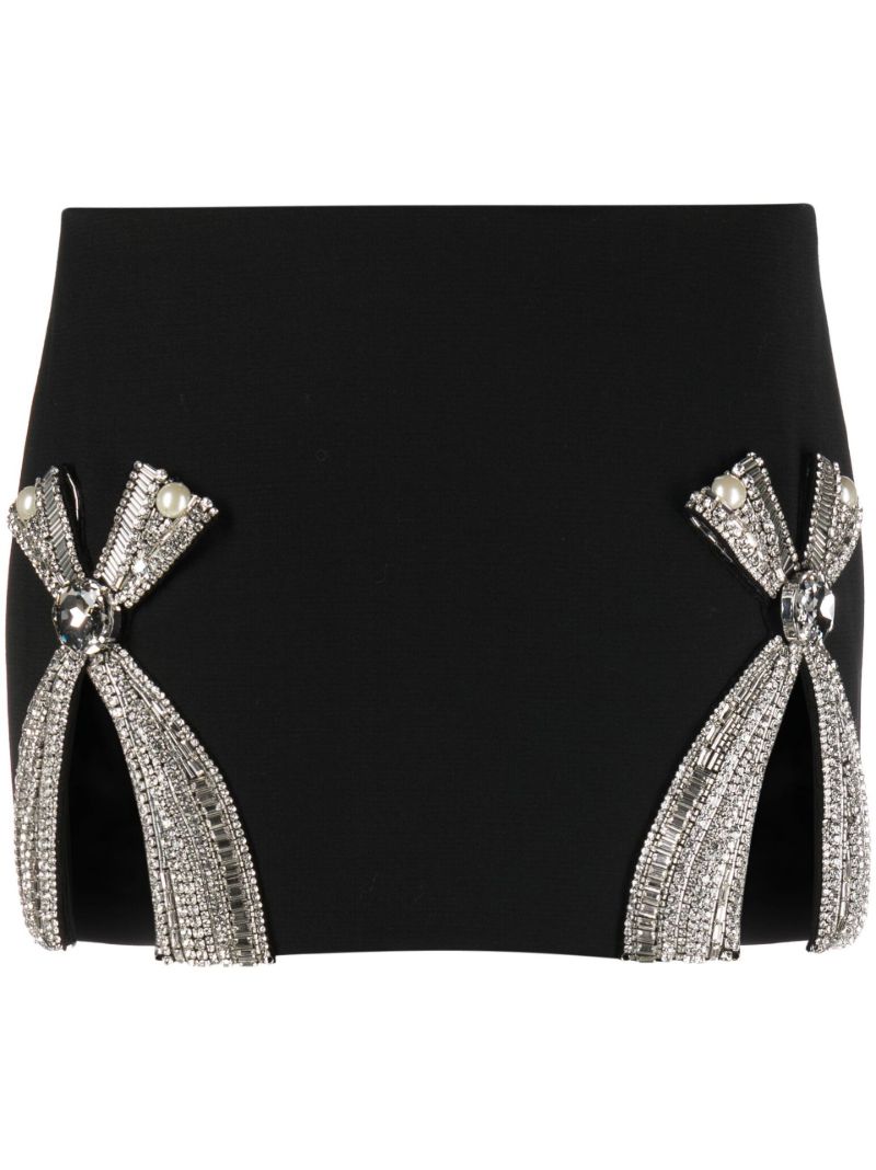 Black Crystal Embellished Wool Skirt