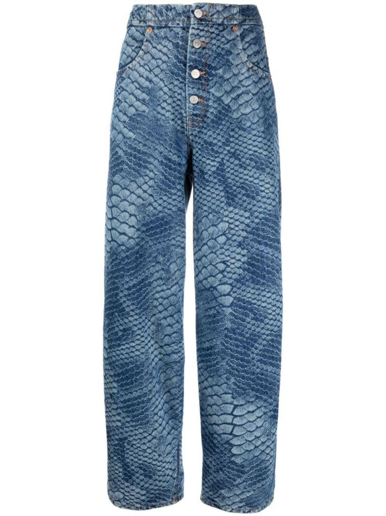 Blue Python Print Straight-leg Jeans