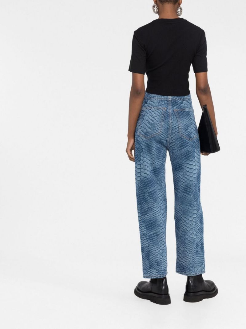 Blue Python Print Straight-leg Jeans