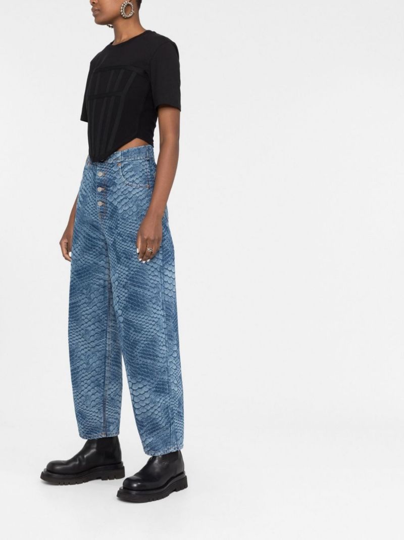 Blue Python Print Straight-leg Jeans