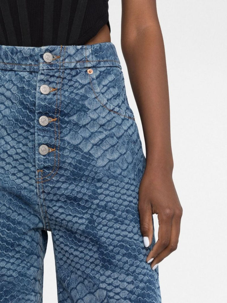 Blue Python Print Straight-leg Jeans