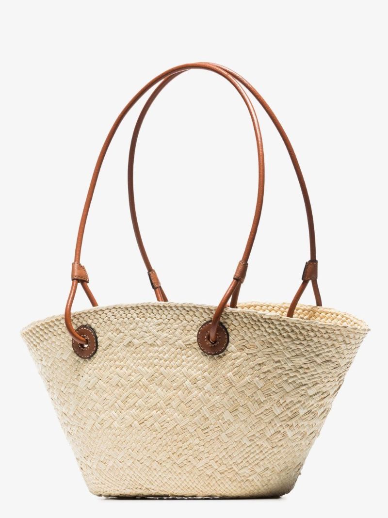 Neutral Anagram Small Raffia Basket Tote Bag