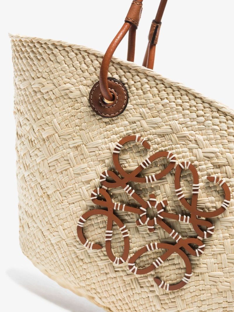 Neutral Anagram Small Raffia Basket Tote Bag