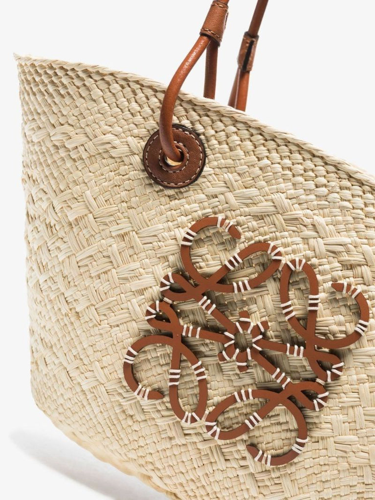 Neutral Anagram Small Raffia Basket Tote Bag
