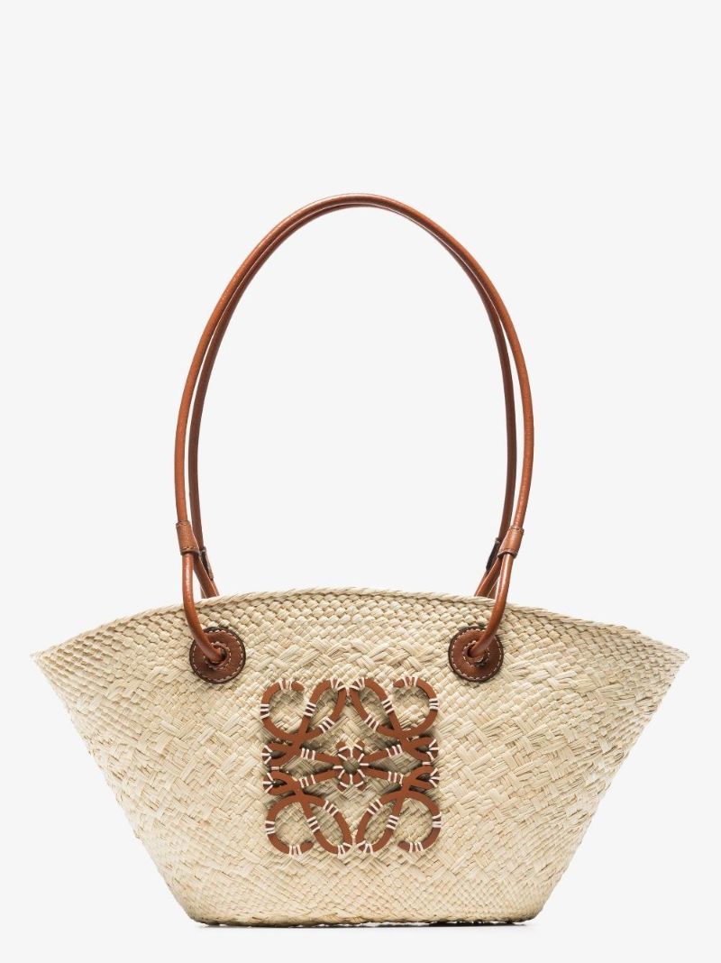 Neutral Anagram Small Raffia Basket Tote Bag