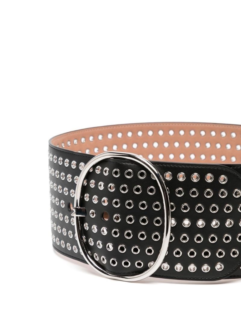 Black Eyelet-detailed Leather Belt