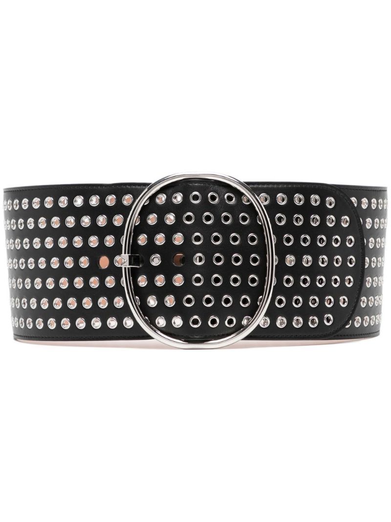 Black Eyelet-detailed Leather Belt