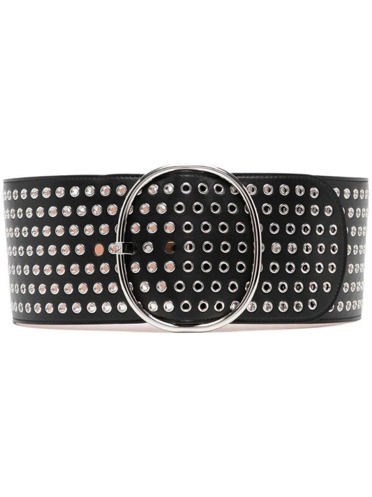 Black Eyelet-detailed Leather Belt