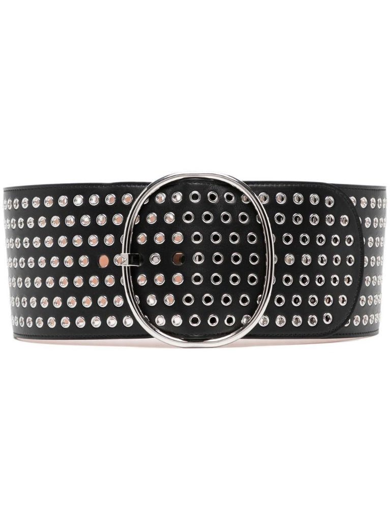 Black Eyelet-detailed Leather Belt