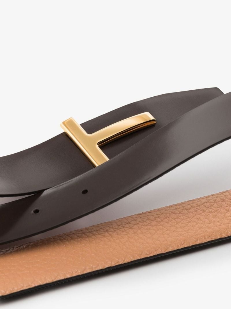 Brown T-buckle Reversible Leather Belt