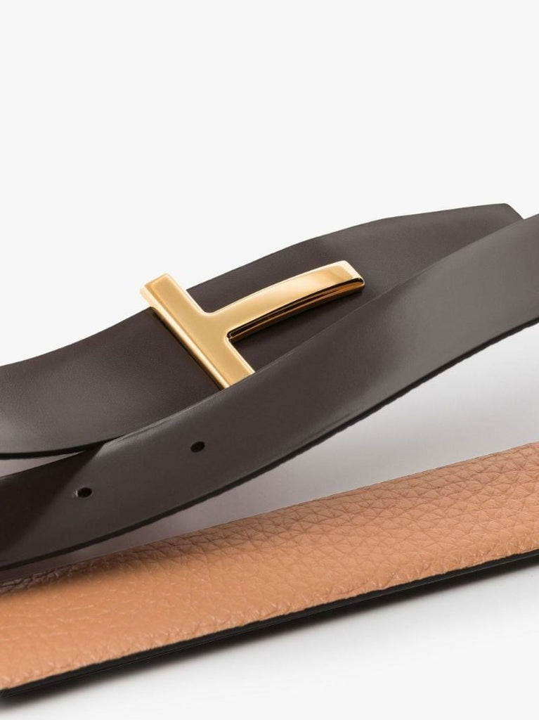 Brown T-buckle Reversible Leather Belt