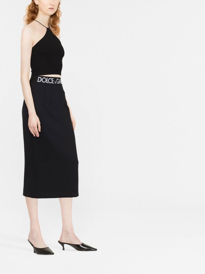 Black Logo Waistband Midi Skirt