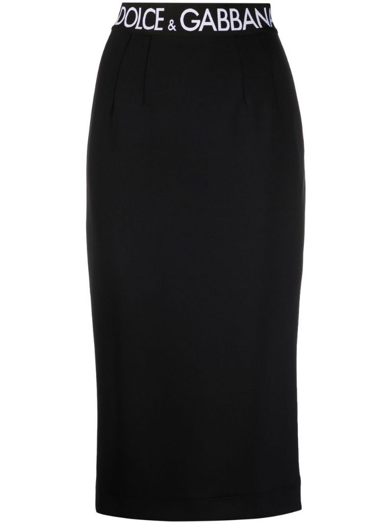 Black Logo Waistband Midi Skirt