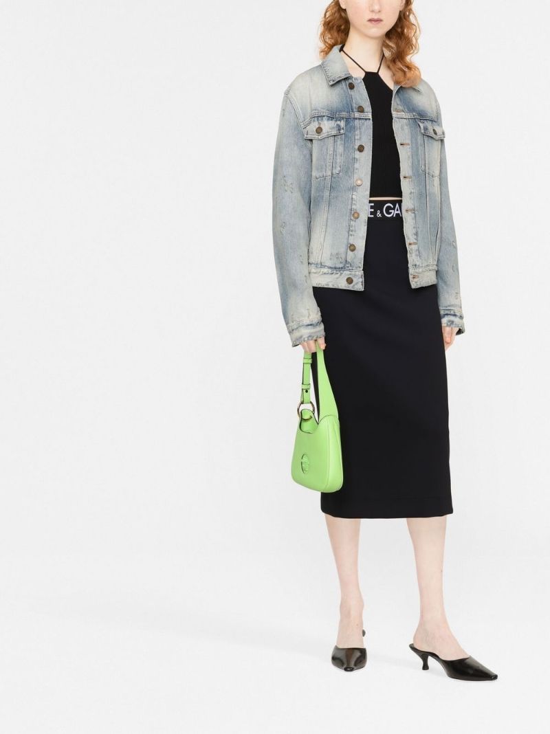 Black Logo Waistband Midi Skirt