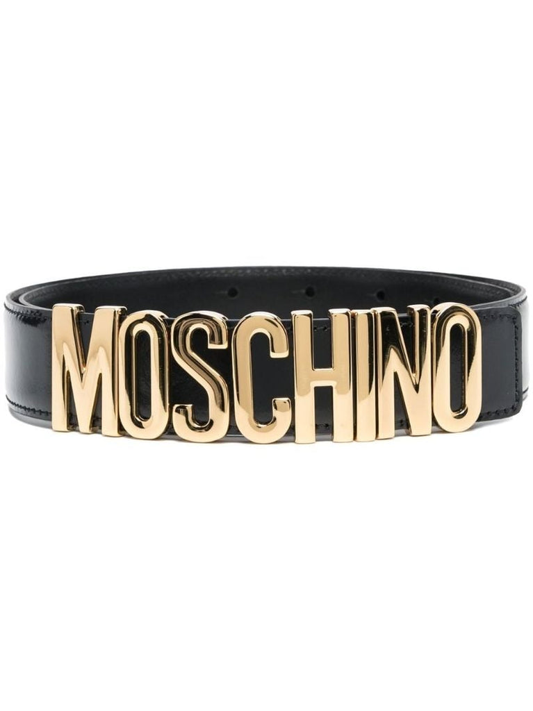 Black Logo Plaque Leather Belt