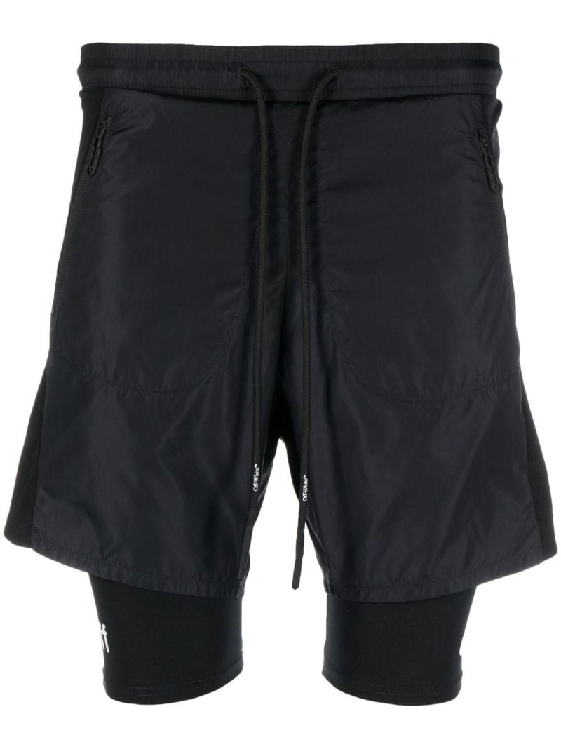 Black Diag Stripe Layered Shorts