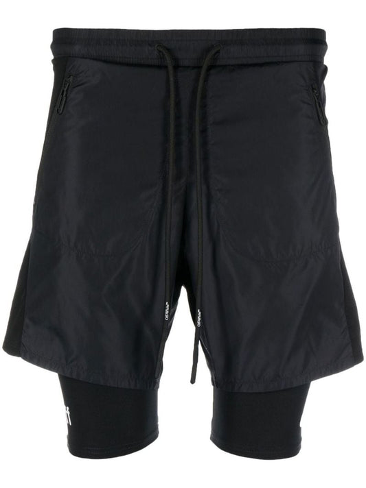 Black Diag Stripe Layered Shorts