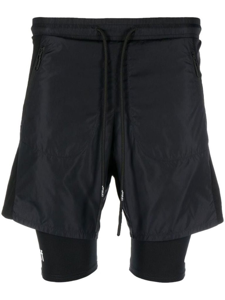 Black Diag Stripe Layered Shorts