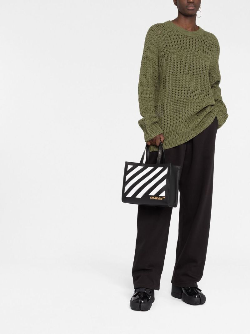 Black and White Diag Hybrid 28 Leather Tote Bag