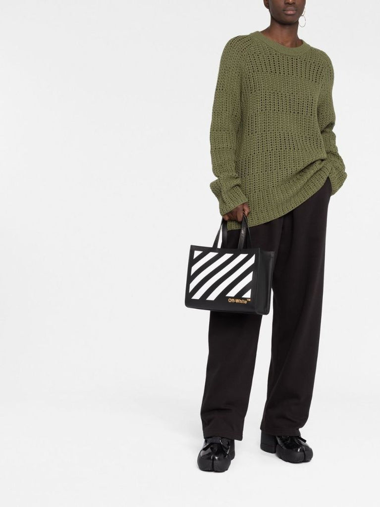 Black and White Diag Hybrid 28 Leather Tote Bag
