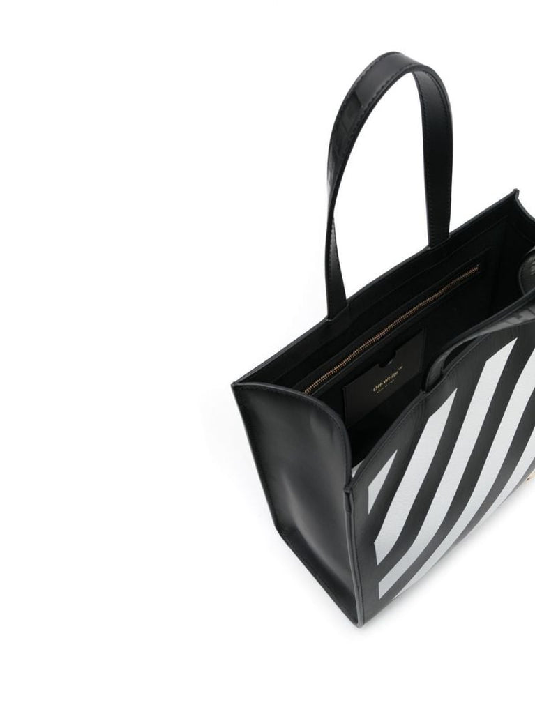 Black and White Diag Hybrid 28 Leather Tote Bag