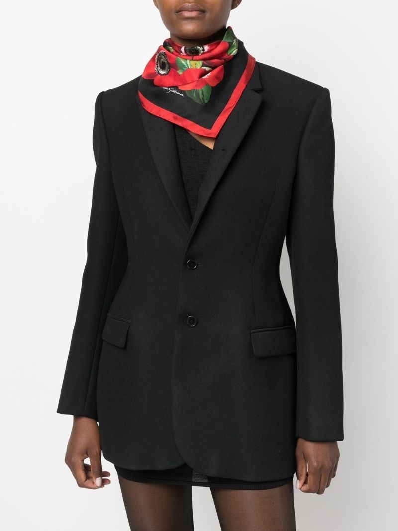 Black Floral Print Silk Scarf