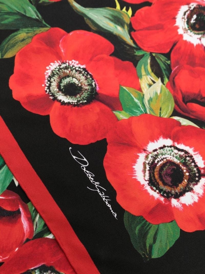 Black Floral Print Silk Scarf