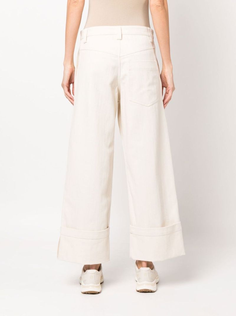 2 Moncler 1952 Neutral Cropped Wide Leg Cotton Trousers