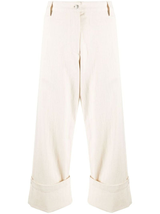 2 Moncler 1952 Neutral Cropped Wide Leg Cotton Trousers