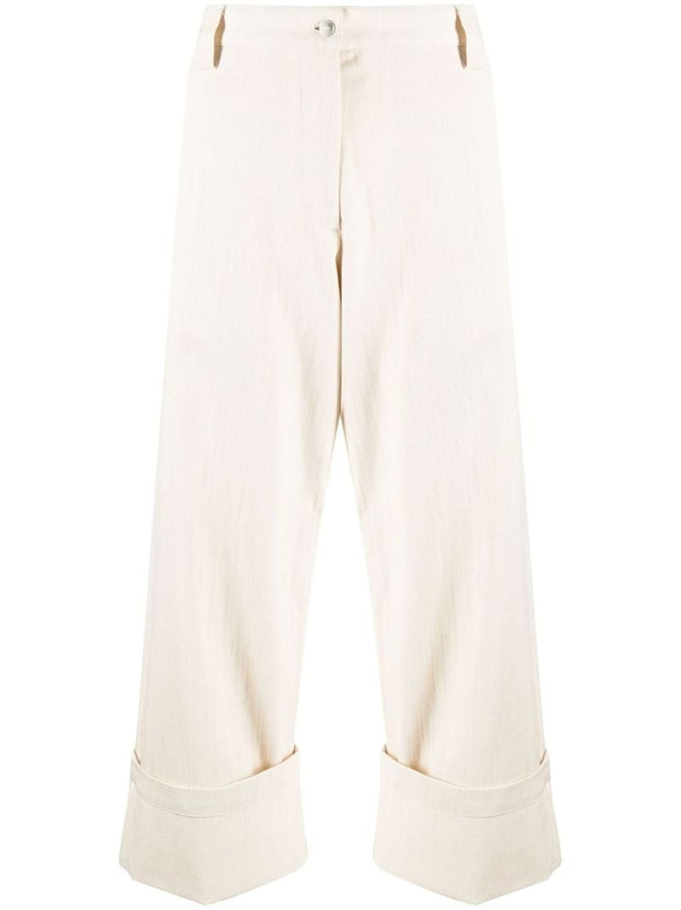 2 Moncler 1952 Neutral Cropped Wide Leg Cotton Trousers