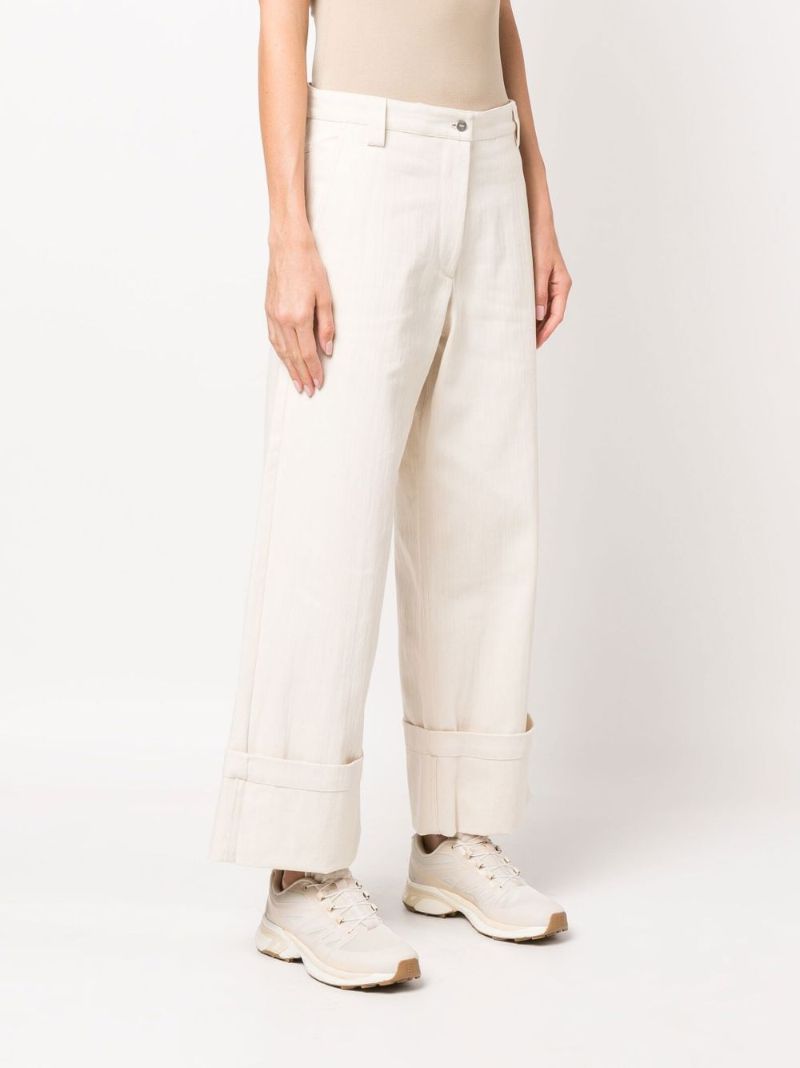 2 Moncler 1952 Neutral Cropped Wide Leg Cotton Trousers