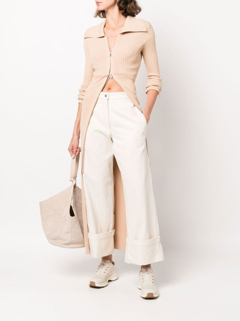 2 Moncler 1952 Neutral Cropped Wide Leg Cotton Trousers