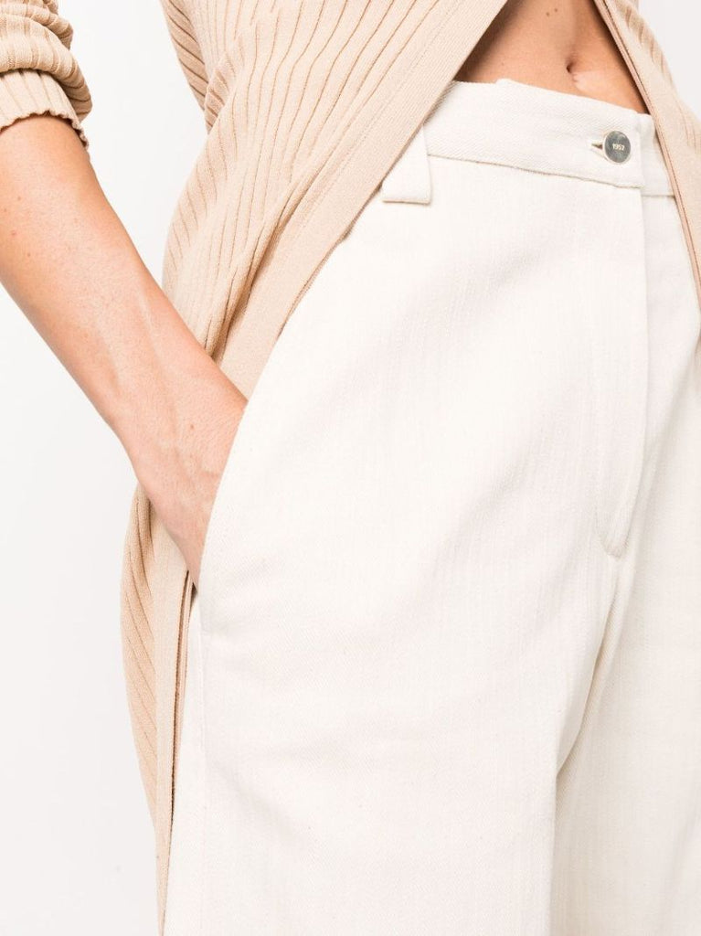 2 Moncler 1952 Neutral Cropped Wide Leg Cotton Trousers