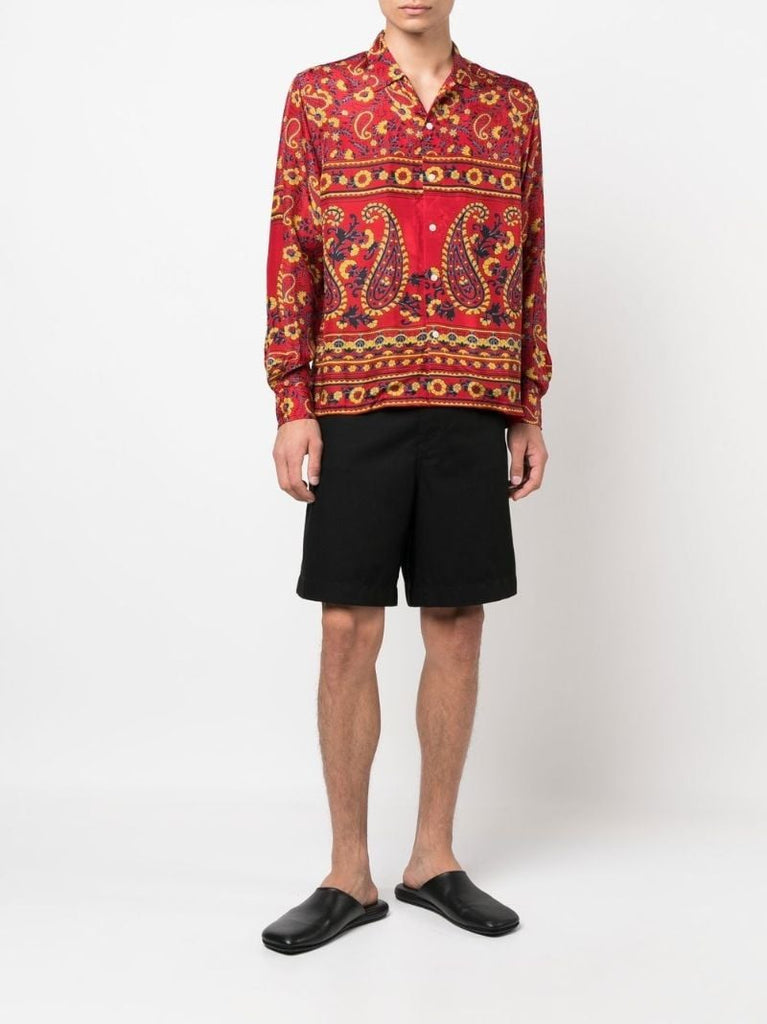 Red Cherry Paisley Print Silk Shirt